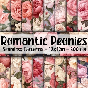 Romantic Peonies SEAMLESS Patterns - Romantic Peonies Digital Paper - 16 Designs - 12x12in - Commercial Use - Romantic Peonies Designs