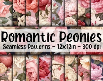 Romantic Peonies SEAMLESS Patterns - Romantic Peonies Digital Paper - 16 Designs - 12x12in - Commercial Use - Romantic Peonies Designs