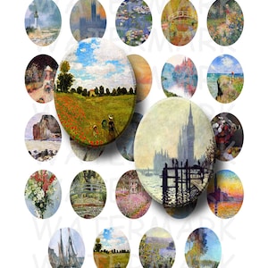 Dipinti di Claude Monet - Foglio di collage digitale - Ovali 30 x 40 mm - DOWNLOAD IMMEDIATO