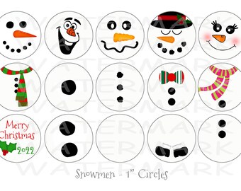 Snowmen Ornaments - 4 x 6 Digital Collage Sheet  - 1 inch Round Circles - INSTANT DOWNLOAD