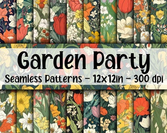 Garden Party SEAMLESS Patterns - Garden Party Digital Paper - 20 Designs - 12x12in - Commercial Use - Vintage Flowers Sublimation