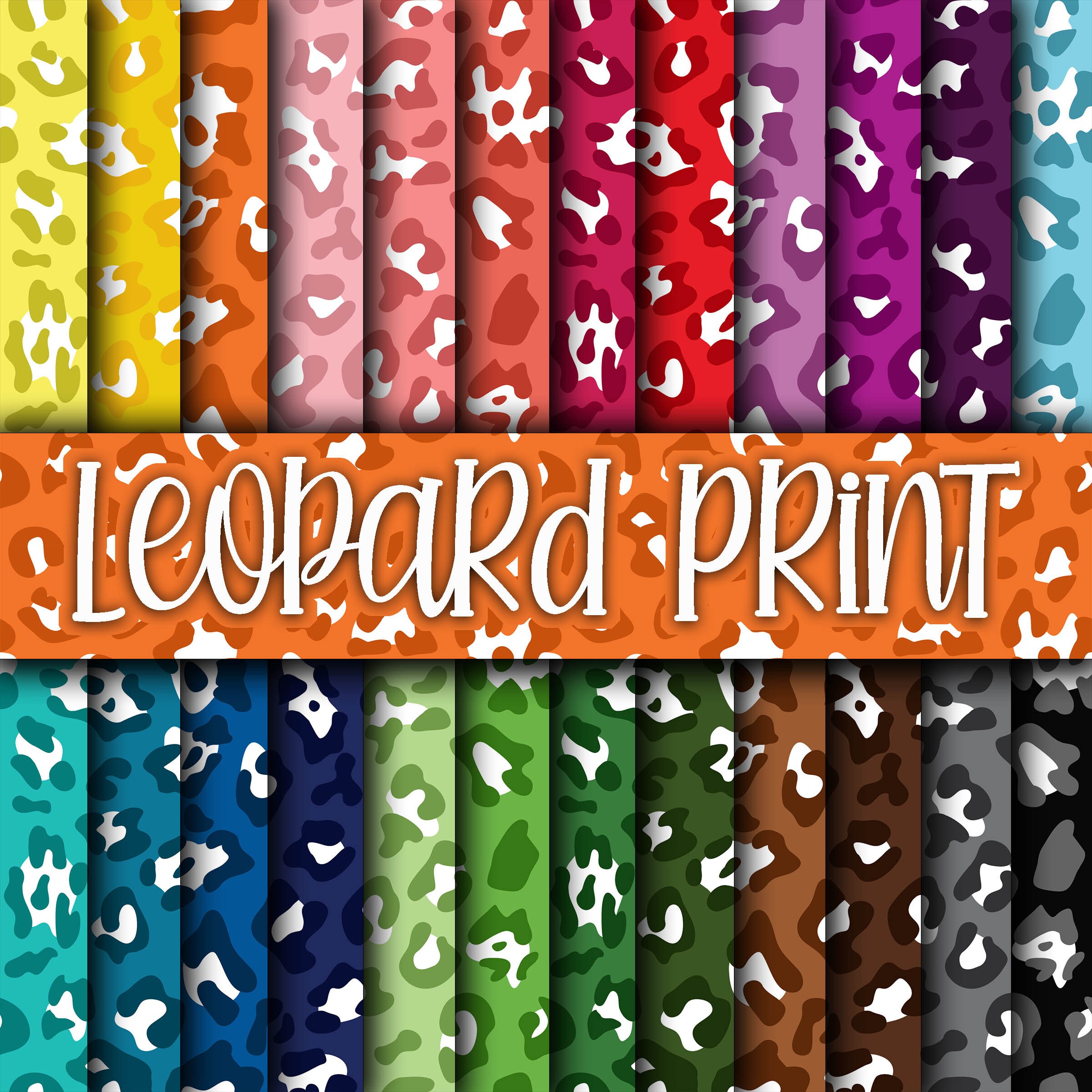 Leopard Print Digital Paper - Colorful Leopard Print Digital Backgrounds -  24 Colors - 12in x 12in - Commercial Use -  INSTANT DOWNLOAD