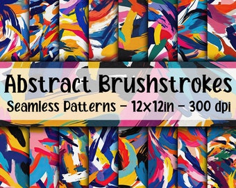 Abstract Brushstrokes SEAMLESS Patterns - Brushstrokes Digital Paper - 16 Designs - 12x12in - Commercial Use - Abstract Brushstrokes Pattern