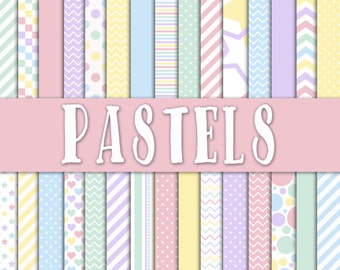 Pastels Digital Paper - Pastel Colors Digital Paper Pack - 30 Papers - 12in x 12in - Commercial Use -  INSTANT DOWNLOAD