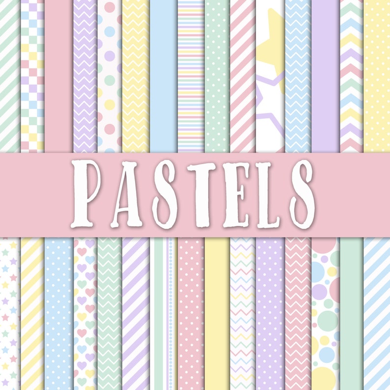 Pastels Digital Paper Pastel Colors Digital Paper Pack 30 Etsy