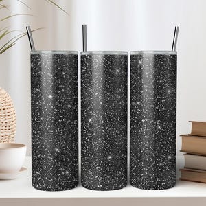 Zwarte glitter 20 oz magere beker sublimatieontwerp - instant digitale download PNG - naadloze bekeromslag - glitterbeker