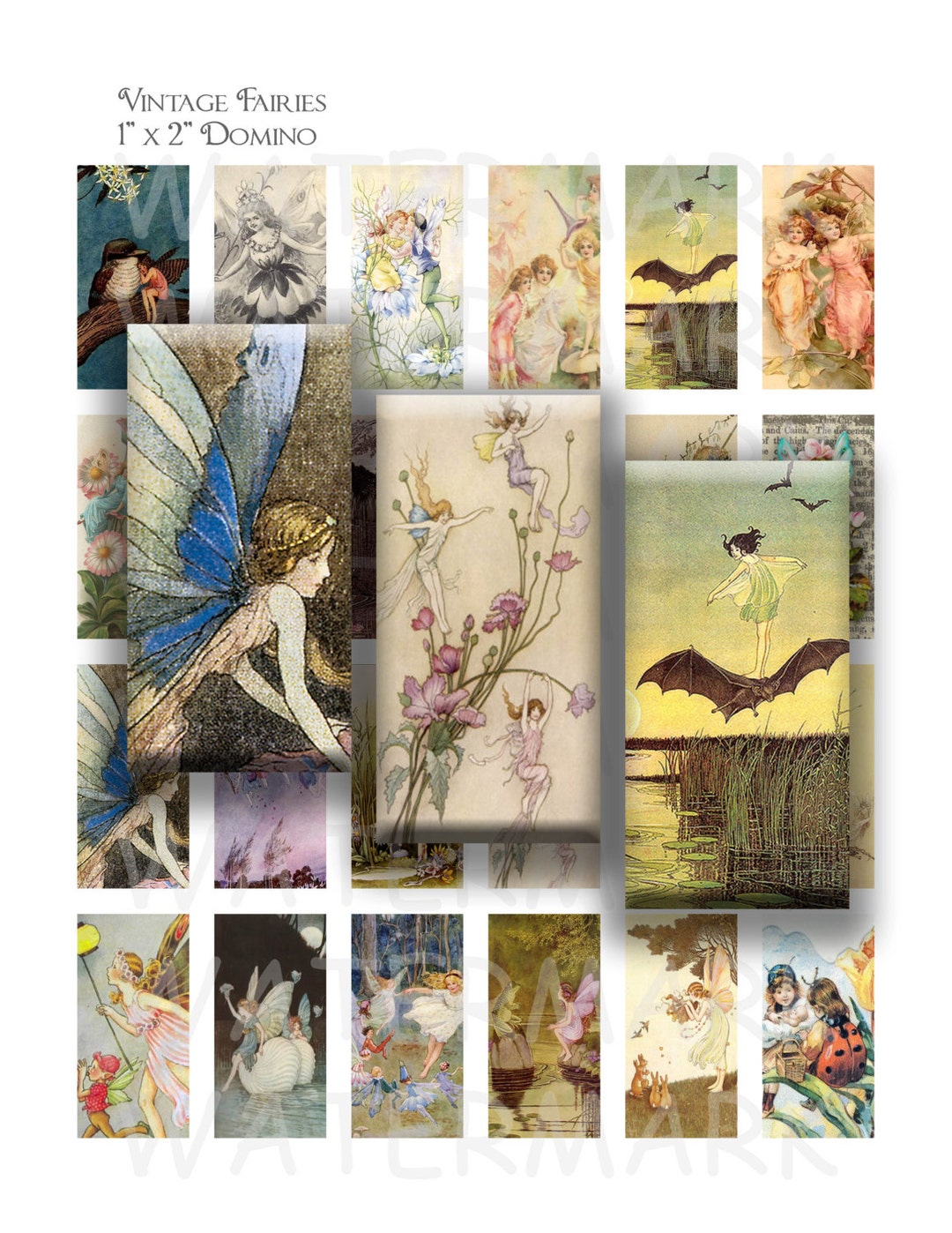 Vintage Fairies - Digital Collage Sheet - 1 X 2 Inch Domino - INSTANT ...