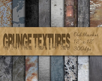 Grunge Textures - Grunge Digital Paper Backgrounds - Grunge Metals - 16 Designs - 12in x 12in - Commercial Use - INSTANT DOWNLOAD