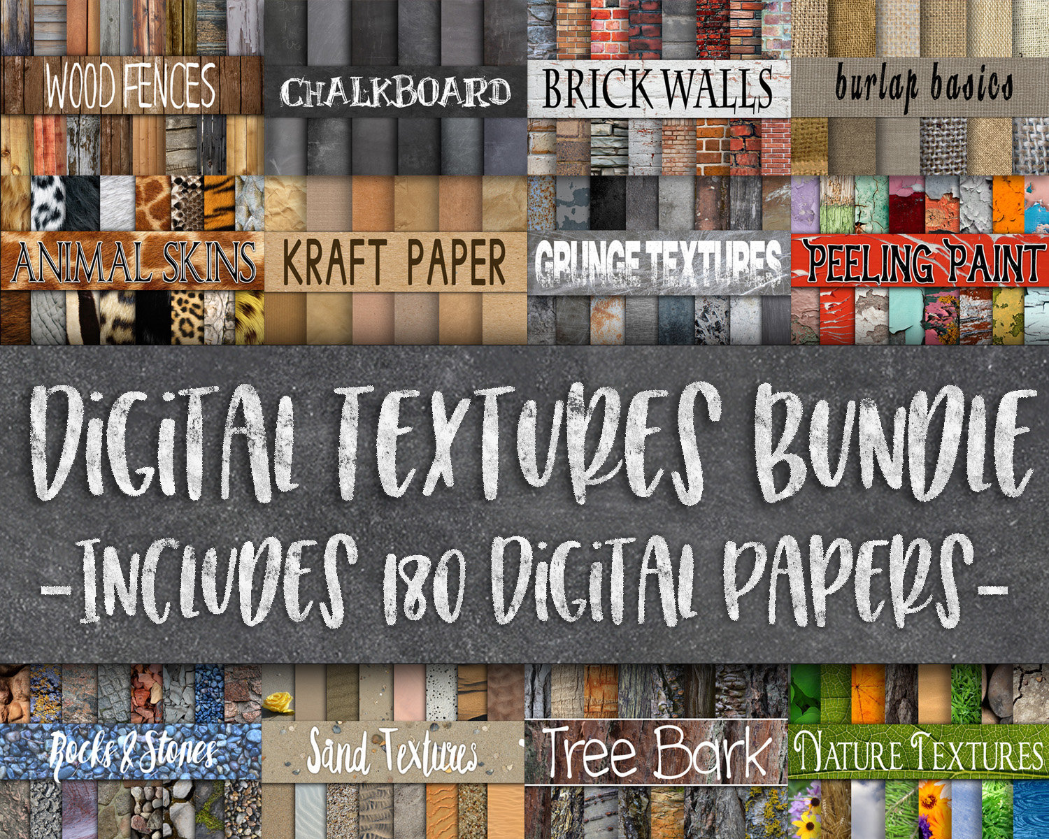 Digital Textures Bundle - Includes 280 Digital Papers - Textures Digital Scrapbook paper Backgrounds -  12x12in - Commercial Use
