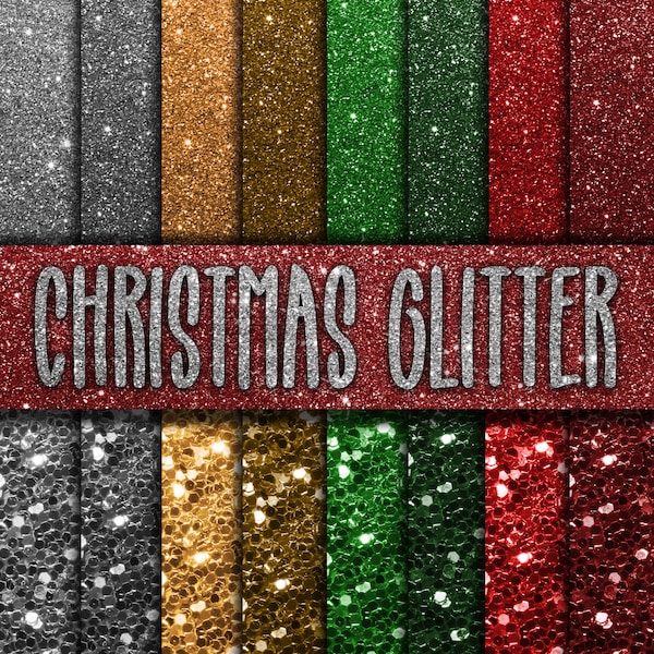 Christmas Glitter Digital Paper - Glitter Christmas Backgrounds and Textures - 16 Designs - 12in x 12in - Commercial Use - Instant Download