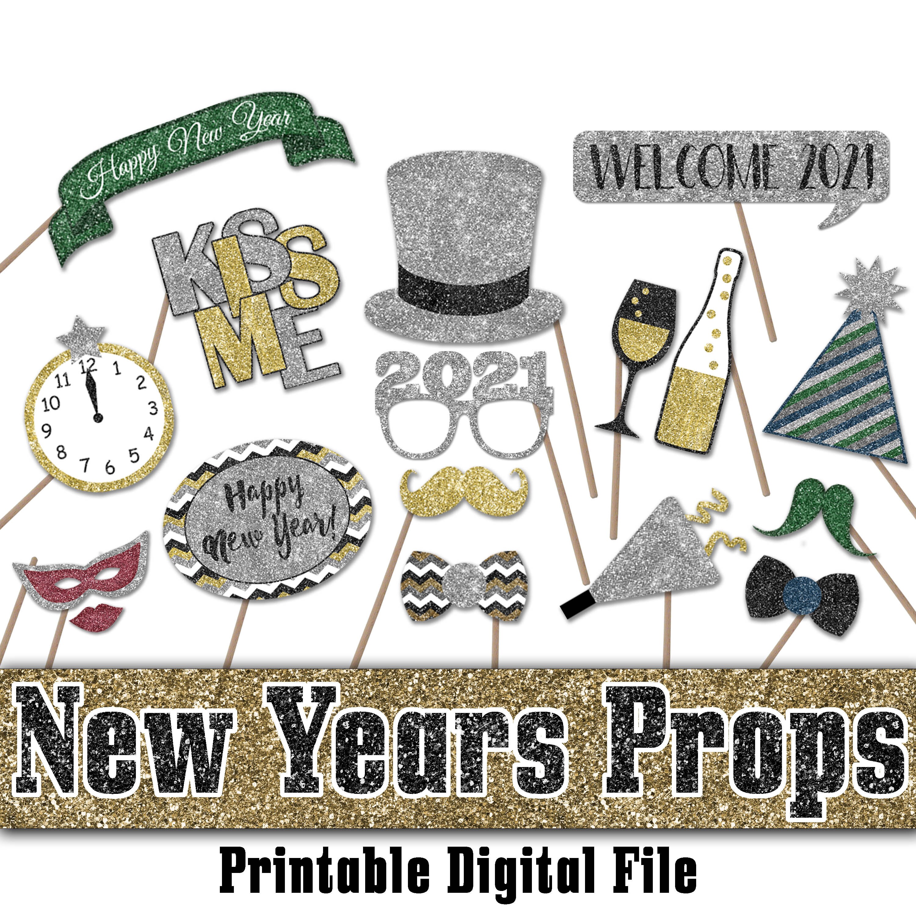 New Years Photo Booth Props 2021 New Years Eve Printable | Etsy