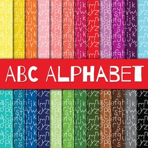 Papel digital con letras del alfabeto ABC - Fondos coloridos con letras del alfabeto - 24 colores - 12 x 12 pulgadas - Uso comercial - DESCARGA INMEDIATA