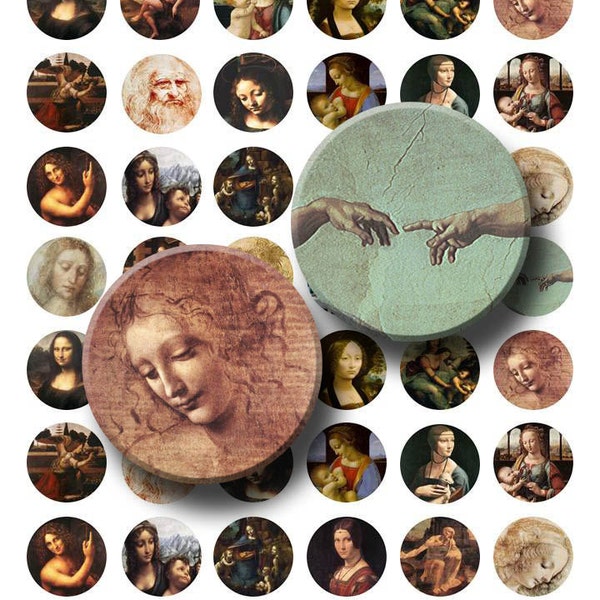 Leonardo Da Vinci Paintings - Digital Collage Sheet  - 1 inch Round Circles - INSTANT DOWNLOAD