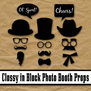 Schwarze Schnurrbärte, Hüte, Brillen, Photobooth Requisiten und Dekorationen - Edel in Schwarz - Printable - 30 Bilder - SOFORT DOWNLOAD