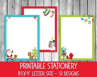 Printable Christmas Stationery - Cute Christmas Letter Paper - Letterheads -  12 Designs - 8.5in x 11in - Commercial Use - Editable in Canva