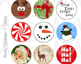 Merry Christmas - 4 x 6 Digital Collage Sheet  - 1 inch Round Circles - INSTANT DOWNLOAD