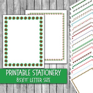 Papelería navideña imprimible - Papel para cartas navideñas - Membretes navideños - 16 diseños - 8,5 x 11 pulgadas - Uso comercial