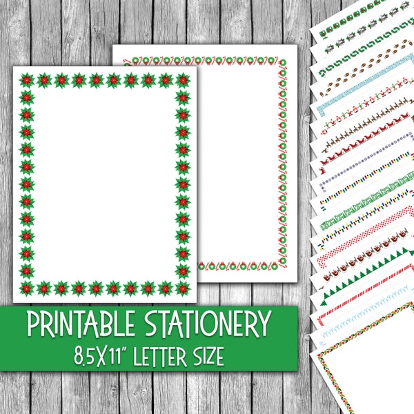 Printable Christmas Stationery - Christmas Letter Paper - Christmas Letterheads -  16 Designs - 8.5in x 11in - Commercial Use