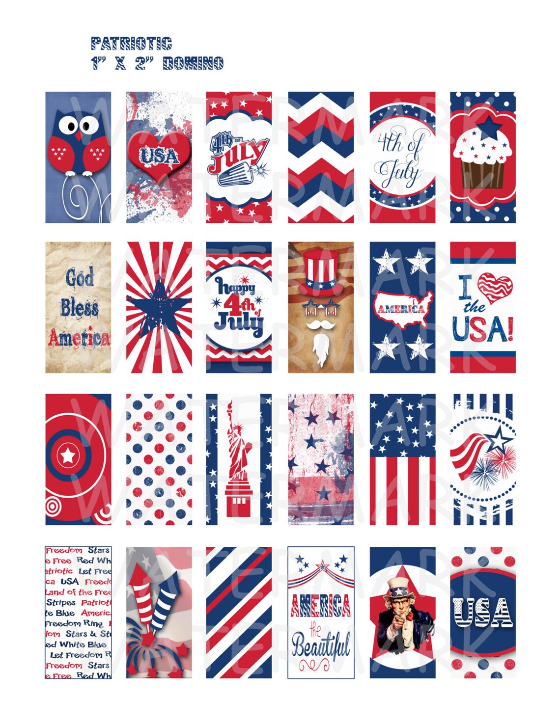 Patriotic - Digital Collage Sheet - 1 X 2 Inch Domino - INSTANT ...