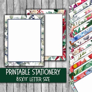 Papelería navideña imprimible - Papel de carta con motivos florales navideños - Membretes - 12 diseños - 8,5 x 11 pulgadas - Uso comercial