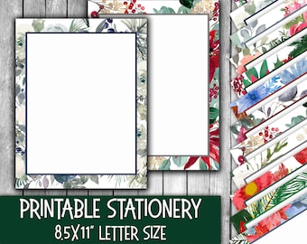 Printable Christmas Stationery - Christmas Floral Letter Paper - Letterheads -  12 Designs - 8.5in x 11in - Commercial Use