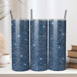 Blue Glitter 20 oz Skinny Tumbler Sublimation Design - Instant Digital Download PNG - Seamless Tumbler Wrap - Glitter Tumbler