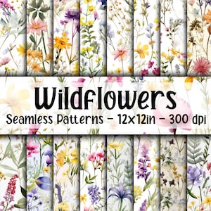 Aquarell Wildblumen SEAMLESS Muster - Aquarell Wildblumen Digitales Papier - 16 Designs - 30 x 30 cm - Kommerzielle Nutzung - Wildblumen Muster