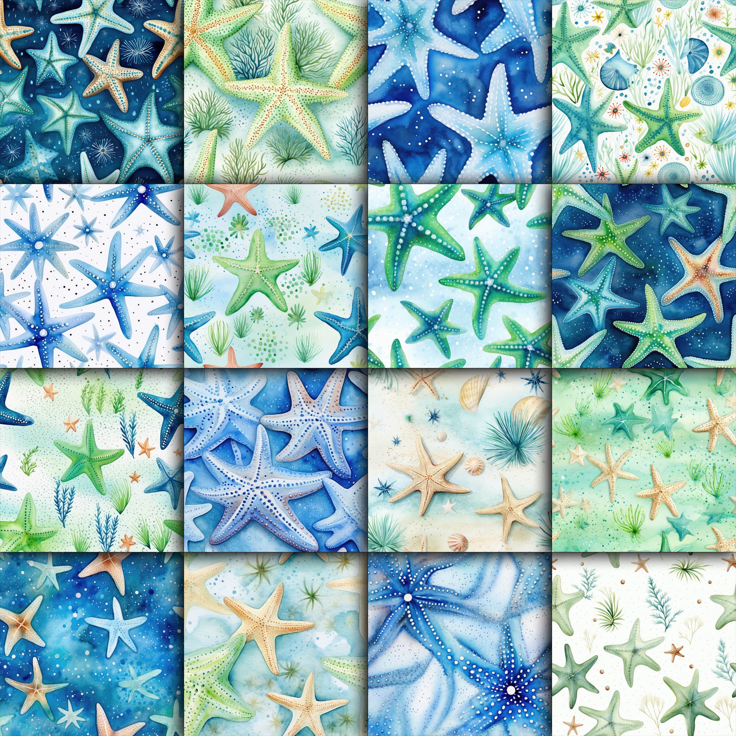 Starfish Patterns Starfish SEAMLESS Patterns - Watercolor Starfish Digital Paper - 16 ...