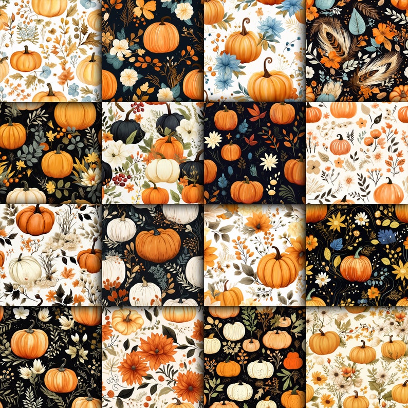 Fall Boho SEAMLESS Patterns - Autumn Digital Paper - 16 Designs ...