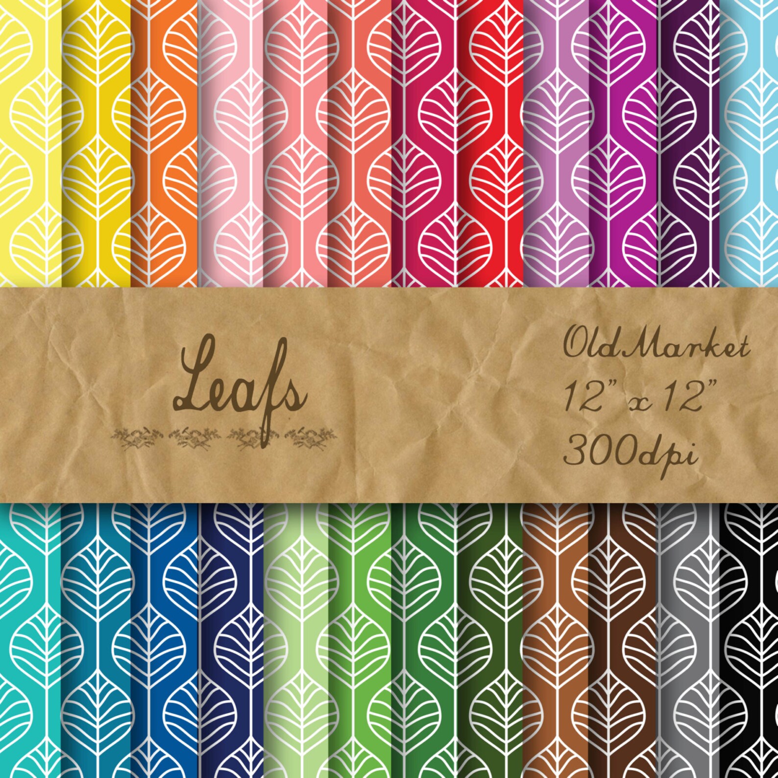 Leaf Digital Paper Colorful Leaf Backgrounds 24 Colors | Etsy