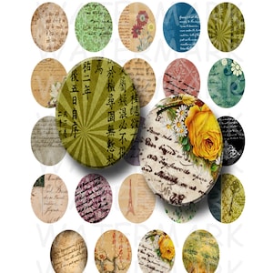 Antique Handwriting - Digital Collage Sheet   - 30x40mm Ovals  - INSTANT DOWNLOAD