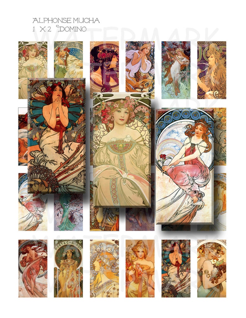 Alphonse Mucha Art - Digital Collage Sheet - 1 X 2 Inch Domino ...