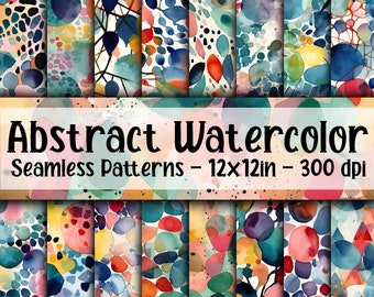 Abstract Watercolor SEAMLESS Patterns - Watercolor Digital Paper - 16 Designs - 12x12in - Commercial Use - Colorful Watercolor