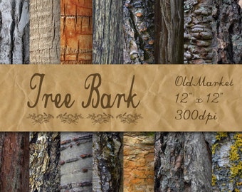 Tree Bark Digital Paper - Wood Textures - Wood Backgrounds - 16 Designs - 12in x 12in - Commercial Use - INSTANT DOWNLOAD