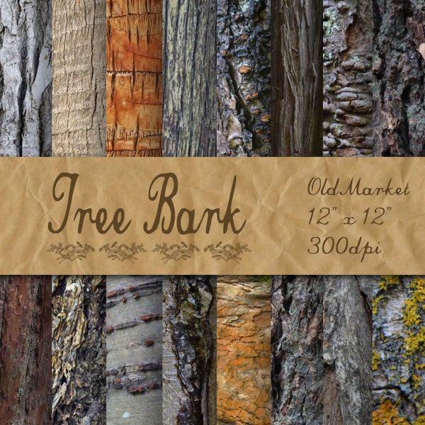 Tree Bark Digital Paper - Wood Textures - Wood Backgrounds - 16 Designs - 12in x 12in - Commercial Use - INSTANT DOWNLOAD