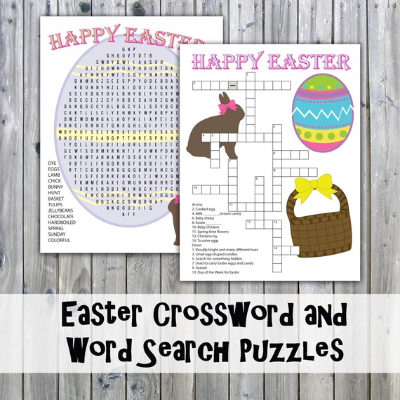 Easter Crossword Puzzle and Word Search - Party Game Printables - Instant Download