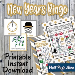 Afdrukbaar nieuwjaarsbingospel - 30 verschillende kaarten - oudejaarsavond memoryspel - afdrukbaar gezelschapsspel - INSTANT DOWNLOAD