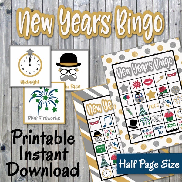 New Years Bingo Printable Game - 30 different Cards - New Years Eve Memory Game - Party Game Printable - INSTANT DOWNLOAD