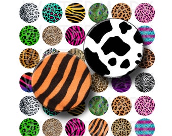 Animal Print Medley - Digital Collage Sheet  - 1 inch Round Circles - INSTANT DOWNLOAD