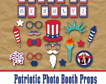 Patriotic Photo Booth Props and Decorations - Printable - Over 30 Images in PdFand JPeG Formats - Digital Download- INSTaNT DOWNLoAD