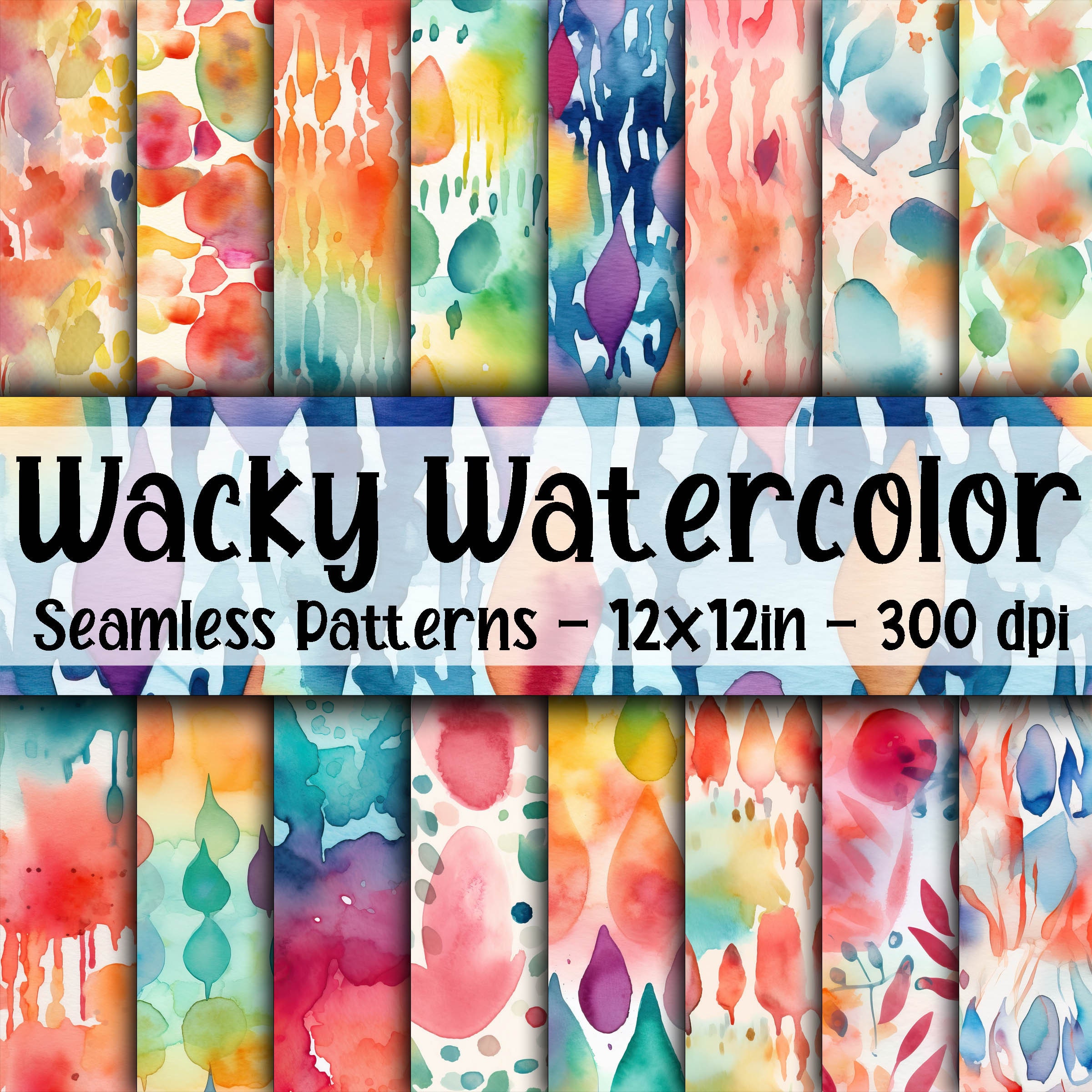 Wacky Watercolor SEAMLESS Patterns - Abstract Watercolor Digital Paper - 16 Designs - 12x12in - Commercial Use - Watercolor Pattern