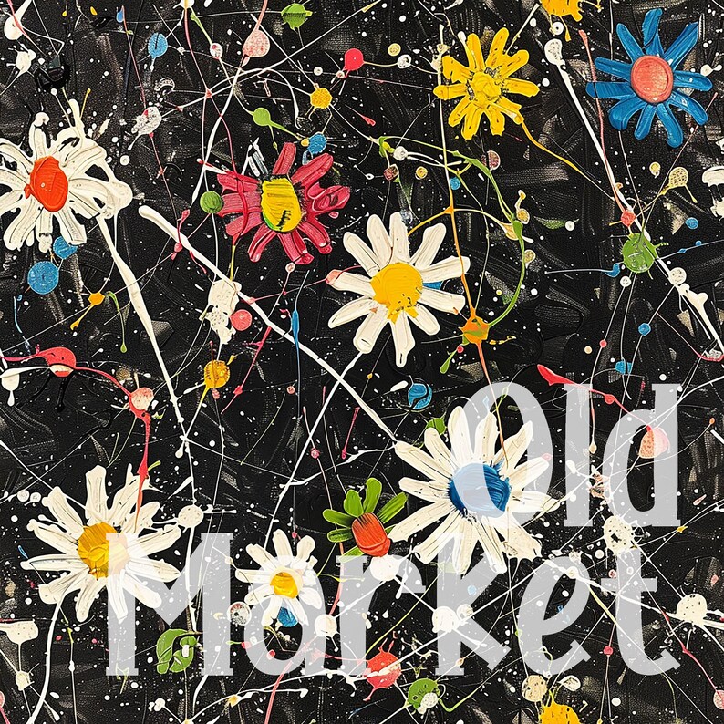 Splatter Abstract Flowers Paint Splatter Flowers SEAMLESS Patterns - Colorful Floral Digital ...