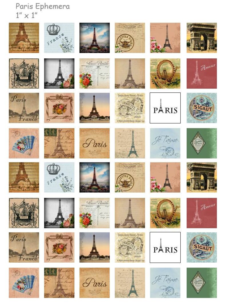 Paris Ephemera - Digital Collage Sheet - 1 Inch (1 X 1) - INSTANT ...