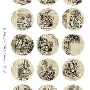 Alice in Wonderland - 4 x 6 Digital Collage Sheet  - 1 inch Round Circles - INSTANT DOWNLOAD