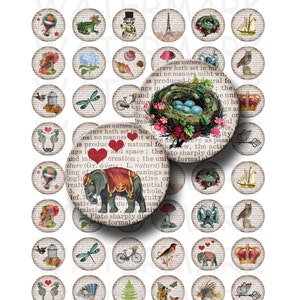 Dictionary Art - Digital Collage Sheet  - 1 inch Round Circles - INSTANT DOWNLOAD