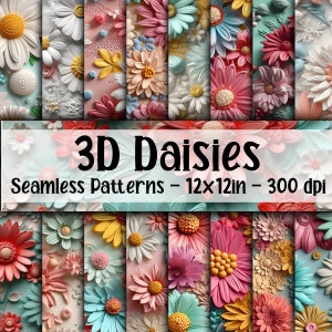 3D-madeliefjes - 3d naadloze madeliefjespatronen - 16 ontwerpen - 12 x 12 in - commercieel gebruik - 3D-bloemsublimatie