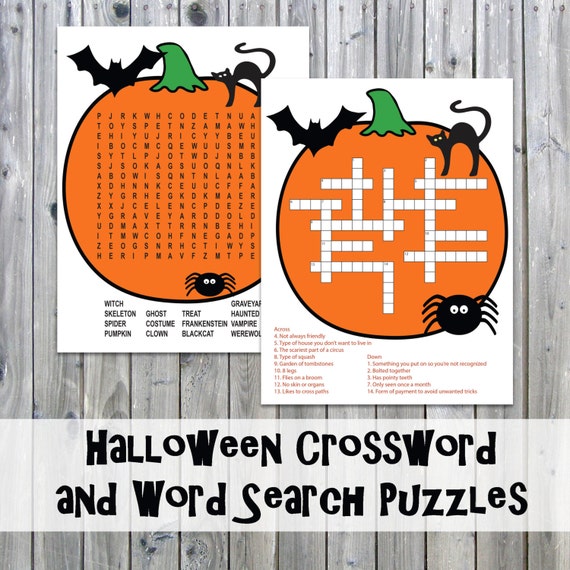 Halloween Crossword Puzzle And Word Search Party Game Etsy