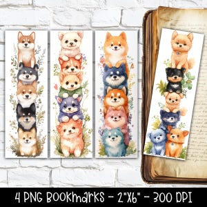 Stacked Dogs Bookmarks - 4 PNG Bookmarks - Printable JPG Bookmark Sheet - Book Mark Sublimation - Instant Download