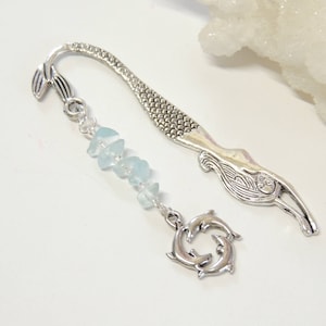 Mermaid Bookmark with Dolphin Charm, Dolphin Bookmark, Beaded Book Accessory, Charm Bookmark