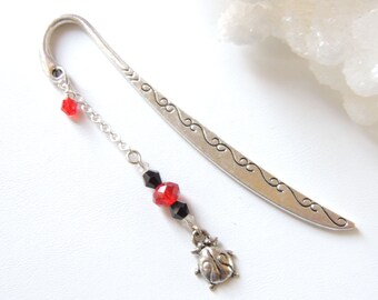 Ladybug Bookmark, Metal Bookmark, Bug Bookmark, Beaded Bookmark, Charm Bookmark, Office Gift